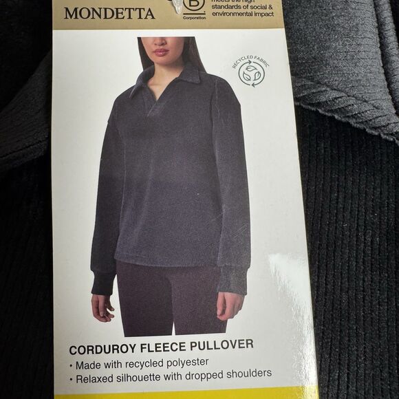 Mondetta Womens Size Small Black Corduroy Long Sleeve Fleece Pullover Shirt - Picture 4 of 9